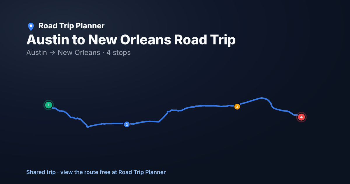 Austin to New Orleans Road Trip map preview
