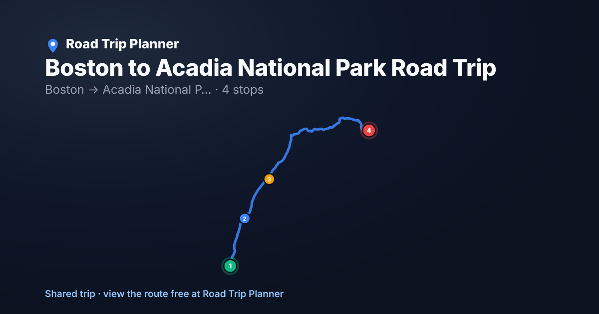 Boston to Acadia National Park Road Trip map preview