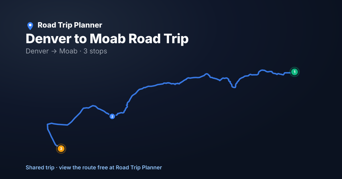 Denver to Moab Road Trip map preview
