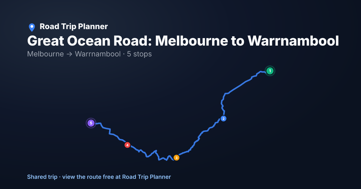 Great Ocean Road: Melbourne to Warrnambool map preview