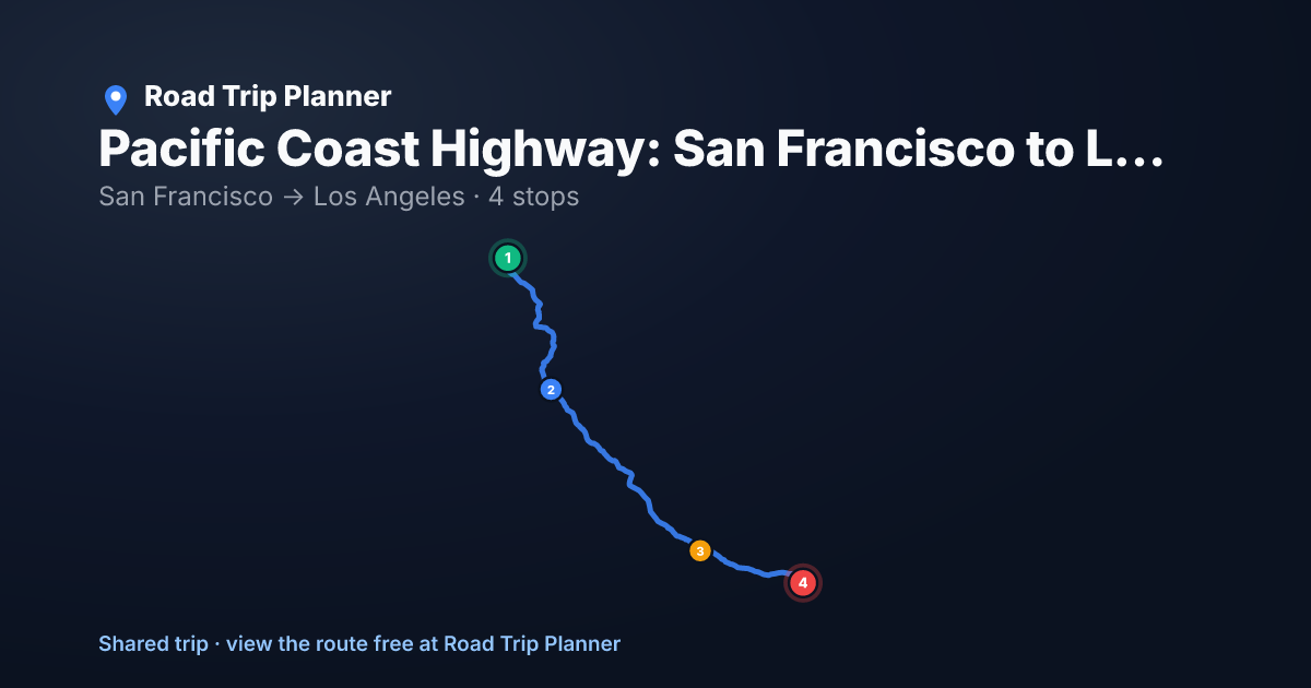 Pacific Coast Highway: San Francisco to Los Angeles map preview