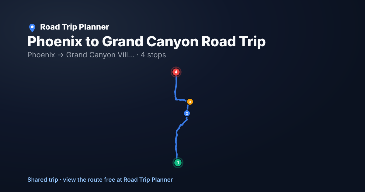 Phoenix to Grand Canyon Road Trip map preview